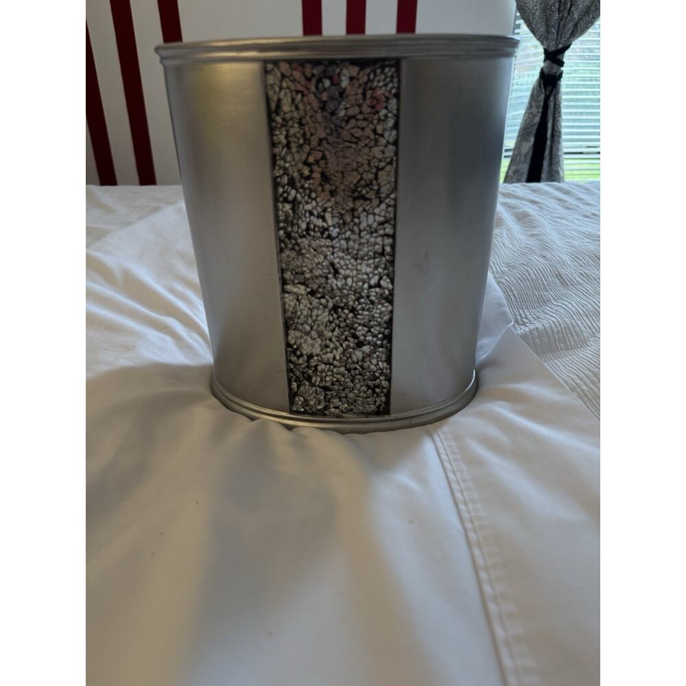 Popular Bath Sinatra Wastebasket Faux Diamond Panel Resin Silver Gray Bathroom